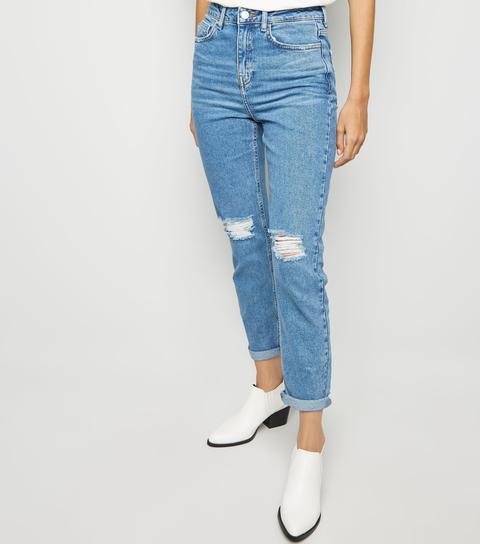 Blue Ripped Tori Mom Jeans New Look