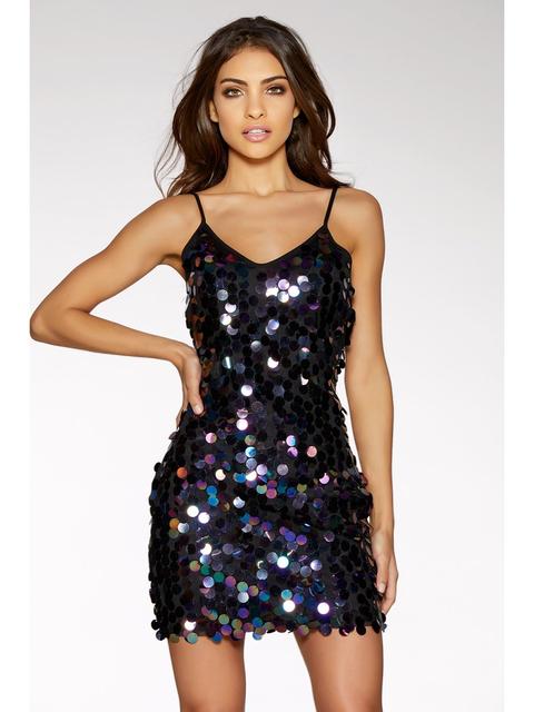 Black Large Disc Sequin Strappy Dress