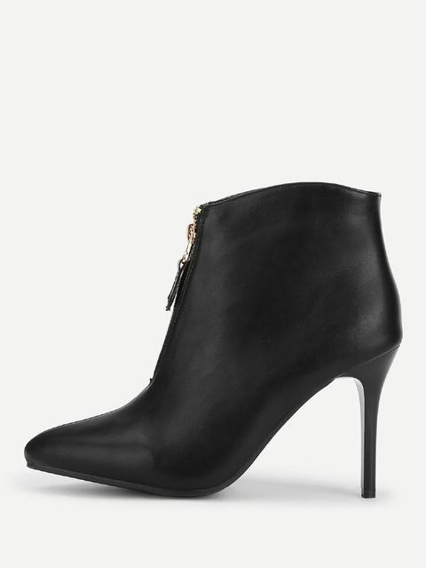 Zipper Front Stiletto Heeled Ankle Boots