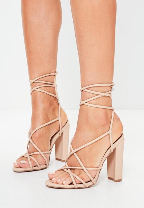 Nude Curved Block Heel Multi Strap Sandals, Nude