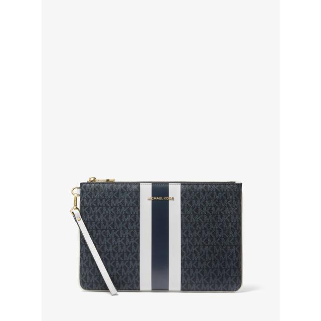 michael kors medium logo stripe zip pouch
