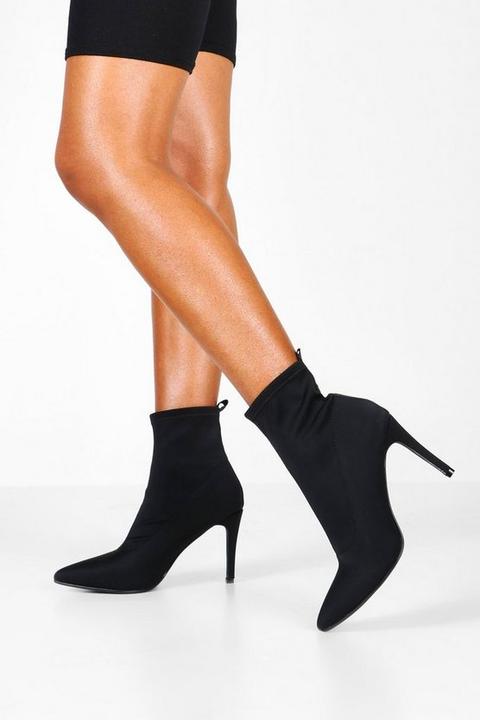 Womens Pointed Stiletto Sock Boots - Black - 8, Black