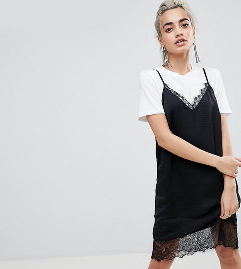 Asos Petite - Minikleid Mit Spitzeneinsätzen - Schwarz