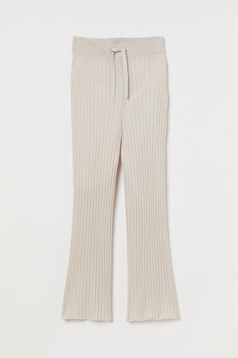 Pantalon En Maille Côtelée - Beige