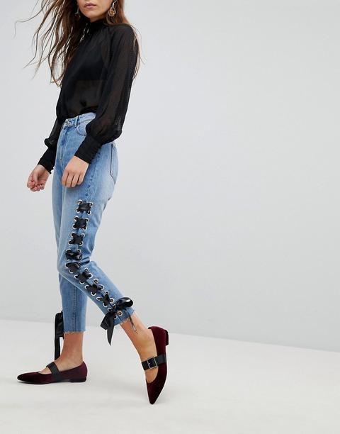 Only - Boyfriend Jeans Stringati - Blu