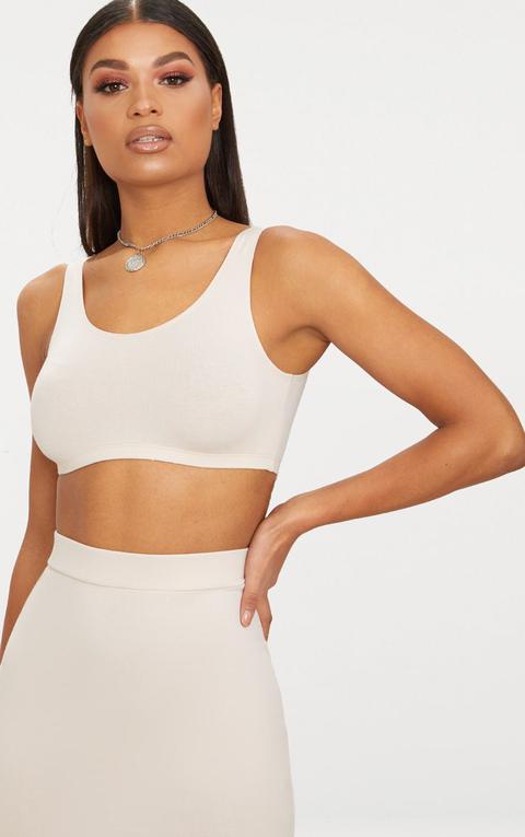 Cream Second Skin Scoop Neck Crop Top