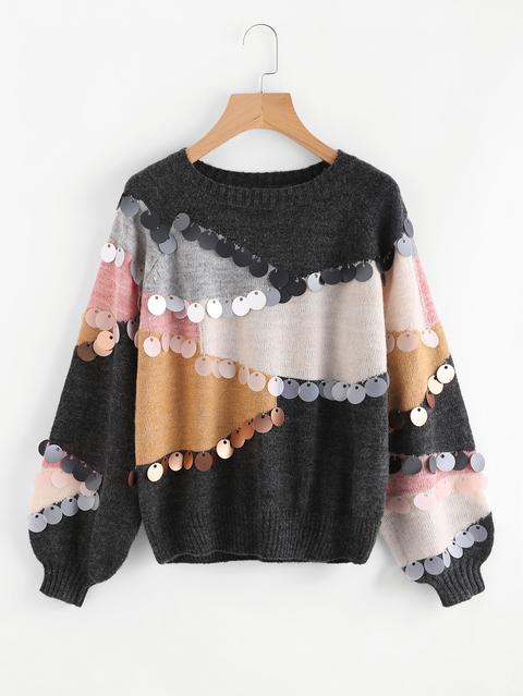 Jersey De Punto En Varios Tonos Con Lentejuelas