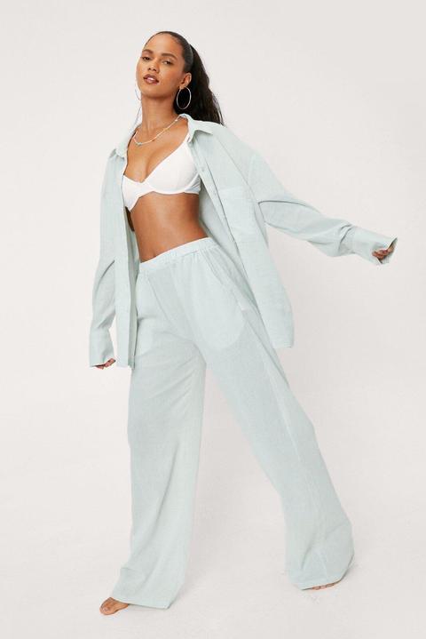 Crinkle High Waisted High Leg Cover Up Trousers - Vert - 12, Vert