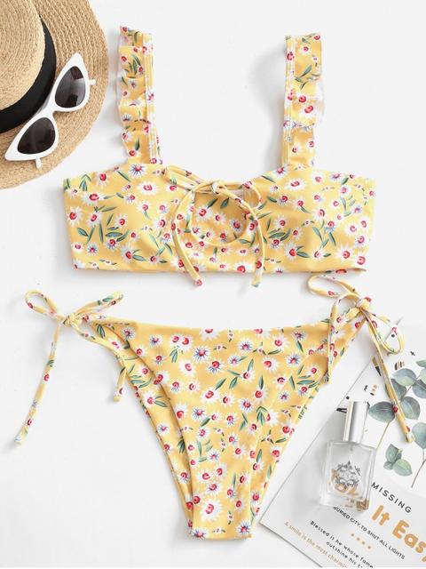 Zaful Bikini Con Estampado De Flor Con Lazo Multi-a Multi-b Multi-c