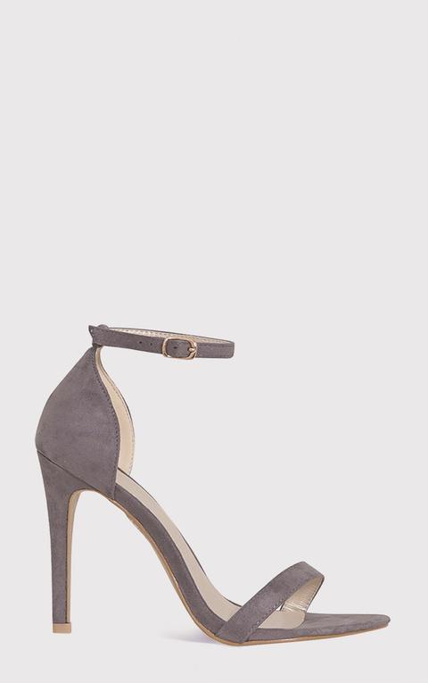 Clover Grey Faux Suede Strap Heeled Sandals