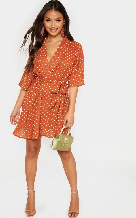 terracotta polka dot tea dress