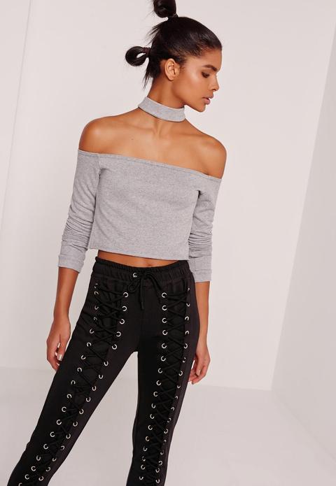 Choker Neck Sweat Top Grey