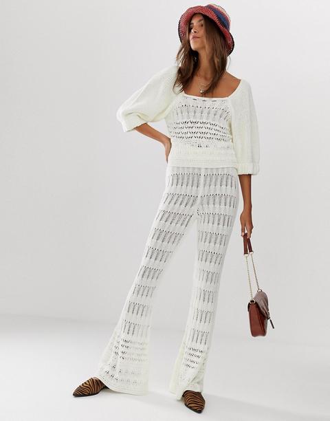 Asos Design Co-ord Crochet Knitted Flares-white