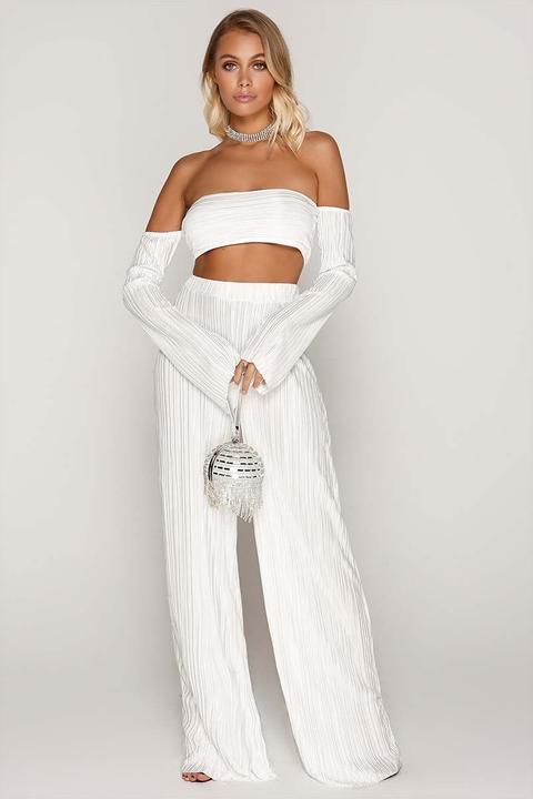 White Trousers - Tammy Hembrow White Pleated Palazzo Trousers