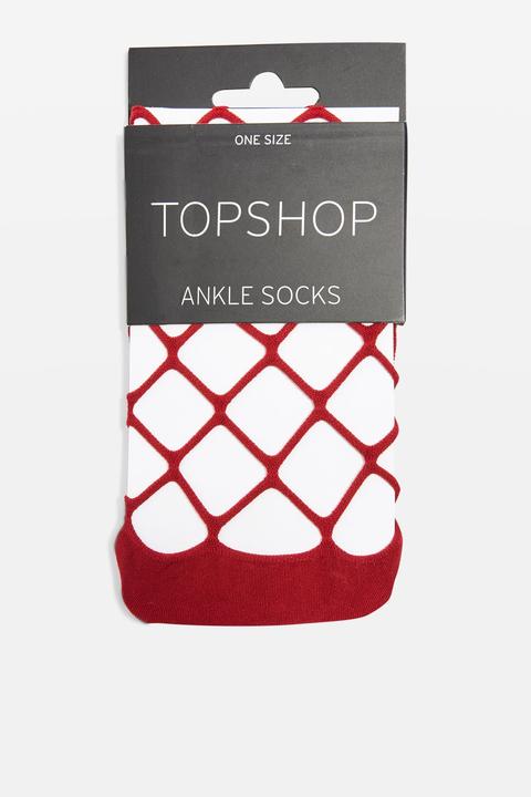 Womens Oversized Fishnet Ankle Socks - Wine, Wine