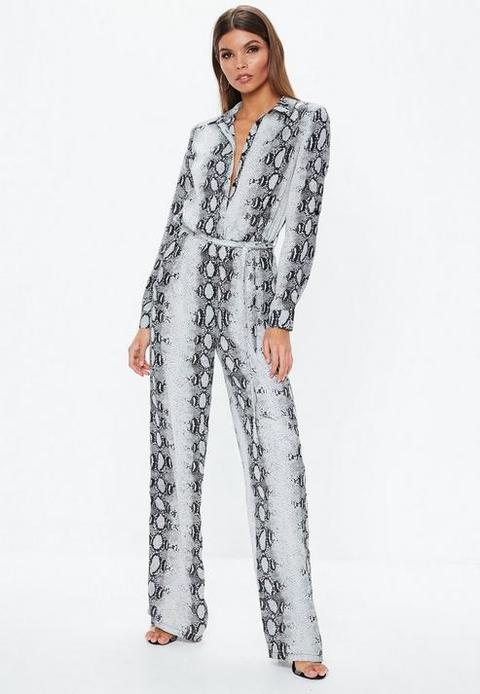 snake print wide leg jumpsuit