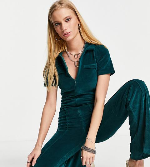 Reclaimed Vintage Inspired Velour 70s Jumpsuit-green