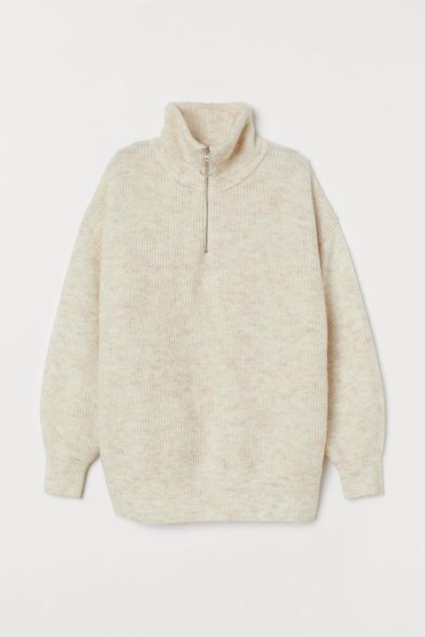 Pull Avec Col Montant - Blanc