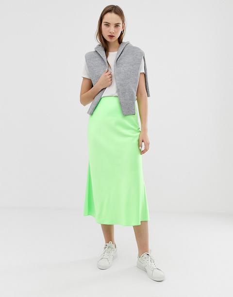 Asos Design - Jupe Mi-longue En Satin Fluo Coupée En Biais