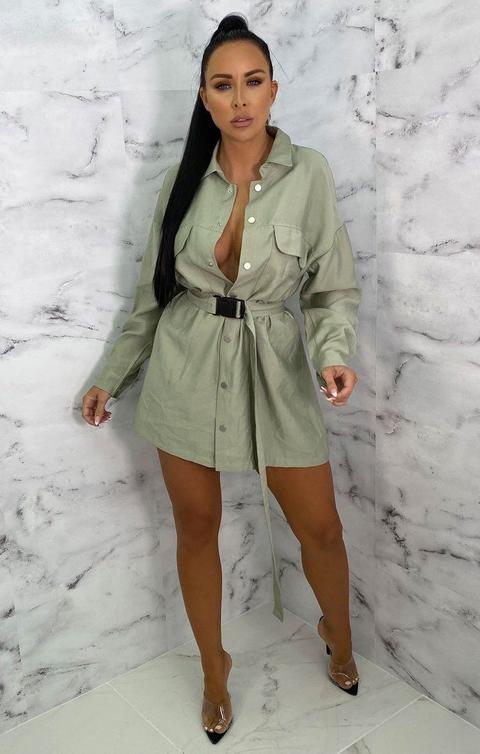 green utility shirt dress