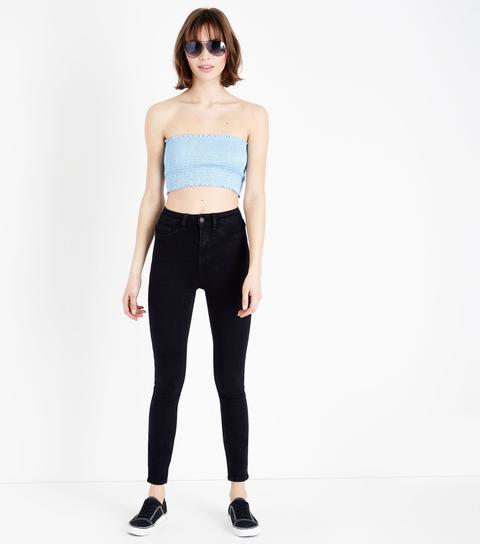 Pale Blue Shirred Bandeau New Look