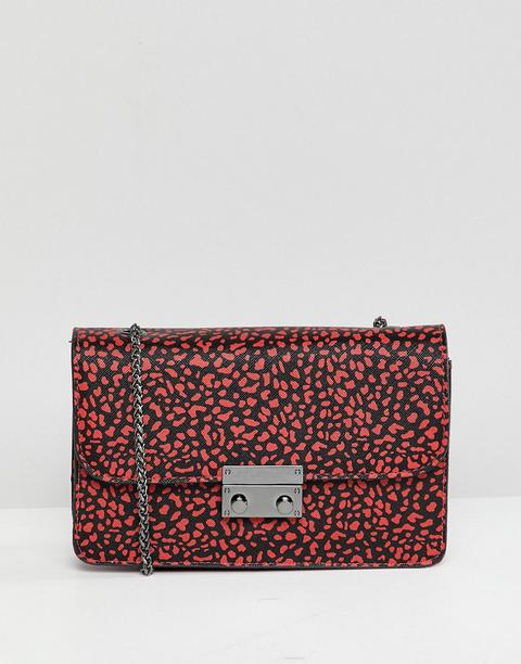 Bershka - Borsa Rossa Con Stampa Animalier E Manico Con Catena - Rosso