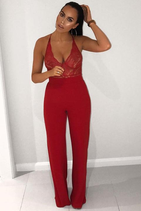 Red Lace Cross Back Bodysuit - Brogan