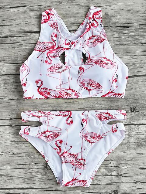 Flamingo Print Cutout Design Bikini Set