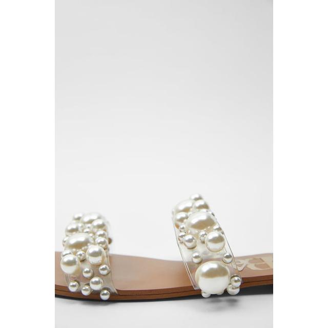 flat vinyl pearl bead sandals