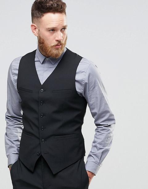 Asos Slim Waistcoat In Black - Black