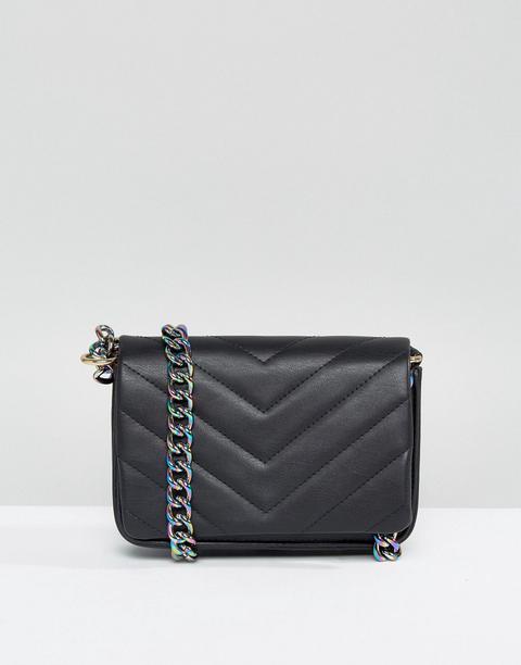 Asos - Borsa A Tracolla Trapuntata Con Catena Iridescente - Nero