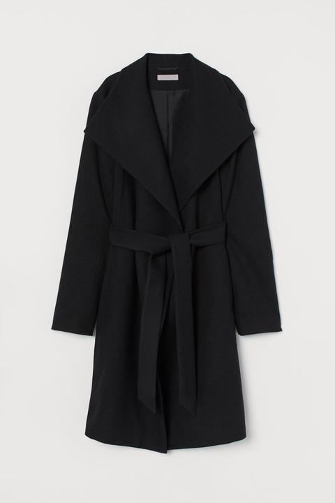 Manteau En Laine Mélangée - Noir