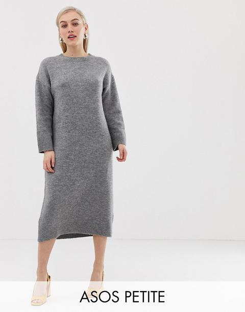 Asos Design Petite - Vestito Midi Lavorato In Filato Peloso - Grigio