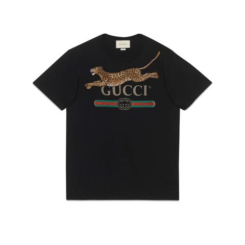 Camiseta Extragrande Con Logo Gucci Y Leopardo
