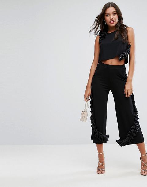 Pantalones Para Ocasiones Especiales Con Pernera Ancha Y Detalle De Volante De Asos (conjunto