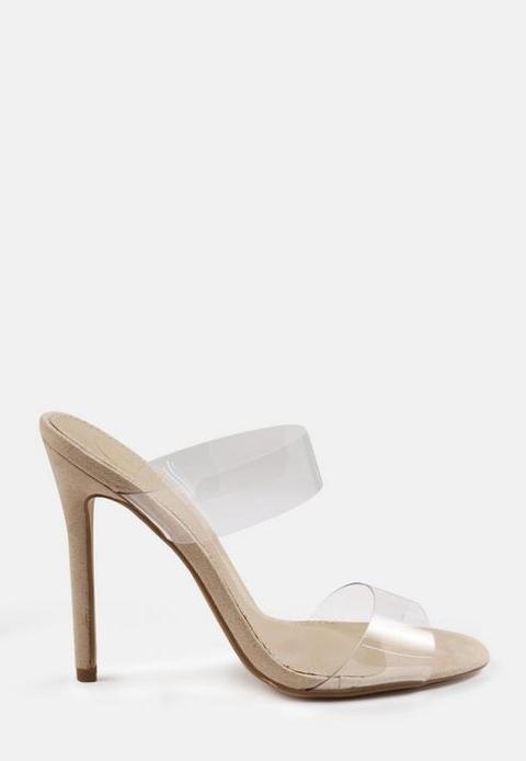 Nude Clear Double Strap Heeled Mules, Nude