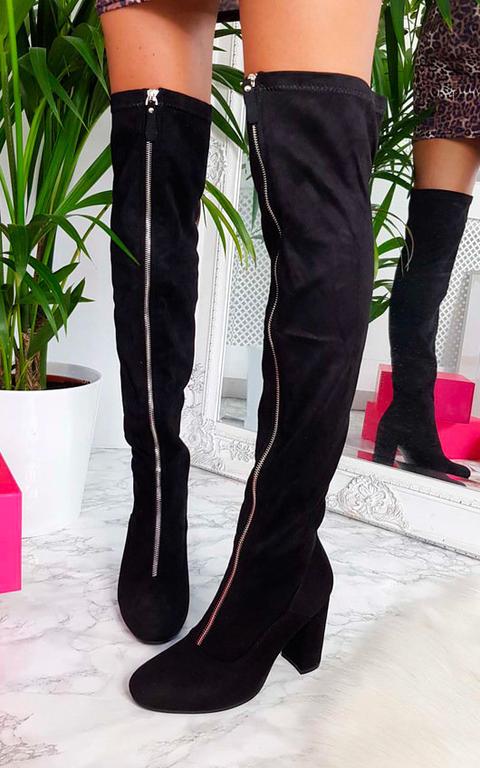Aria Zip Up Knee High Boots In Black