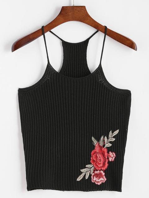 Top De Punto Con Parche De Rosa Negro