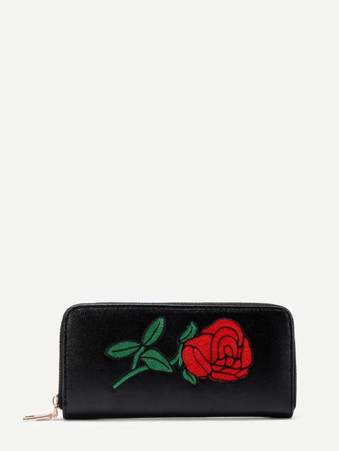 Rose Embroidery Pu Wallet
