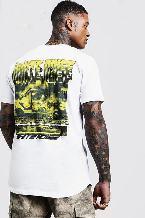 Printed White Noise Longline Curved Hem Tee