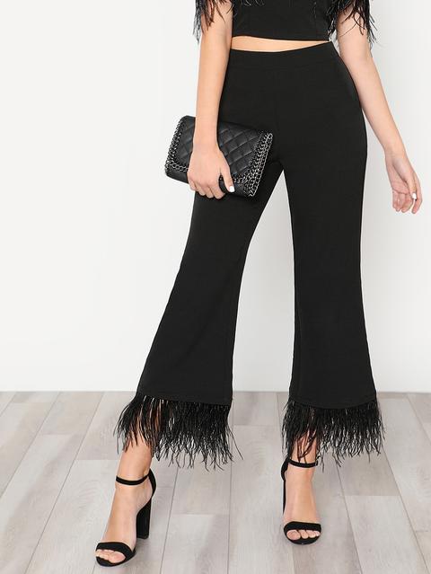 Pantalones Acampanados Con Pluma