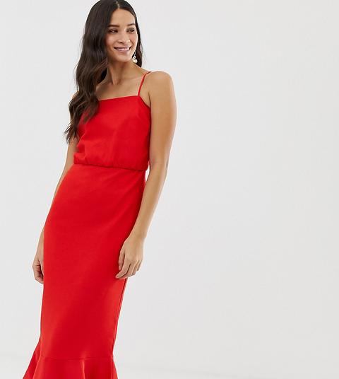 Vestido Midi Estilo Camisola Con Escote Cuadrado En Rojo De Oasis