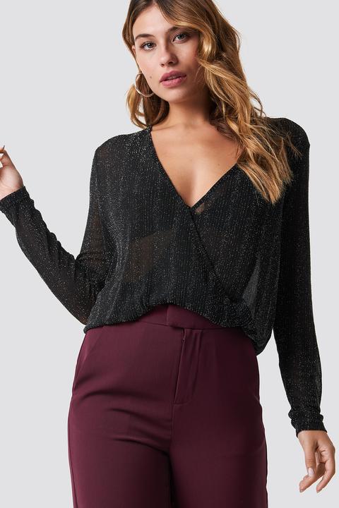 Glittery Overlap Top Black