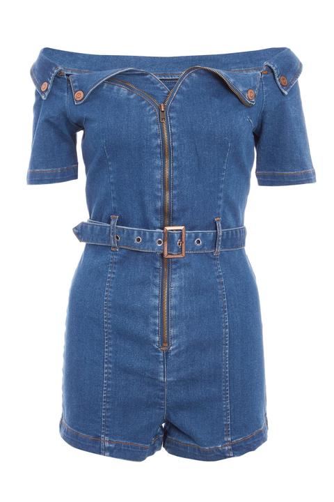 denim playsuit bardot