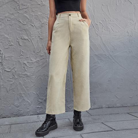 Solid Slant Pocket Corduroy Pants