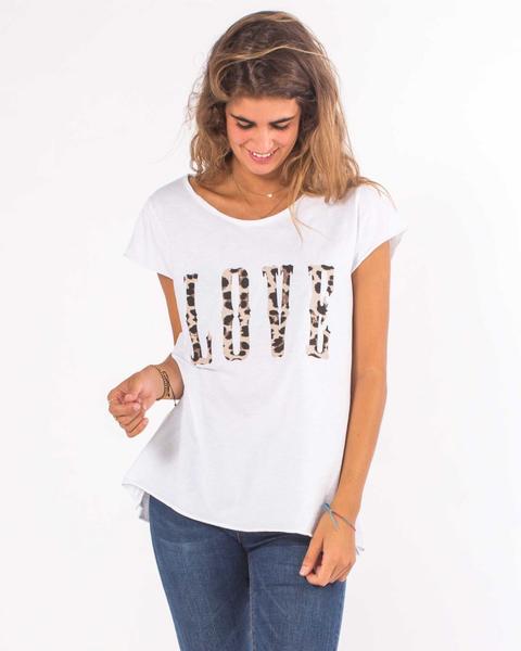 Camiseta Manga Corta Love Leopardo Blanco