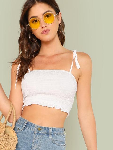 Frill Trim Bow Tied Crop Cami Top