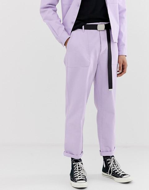 Asos Design Co-ord Relaxed Utility Trousers In Washed Lilac