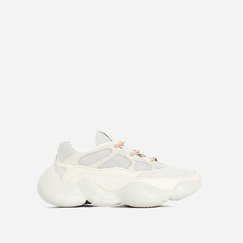 Crayon Chunky Sole Mesh Trainer In White, White