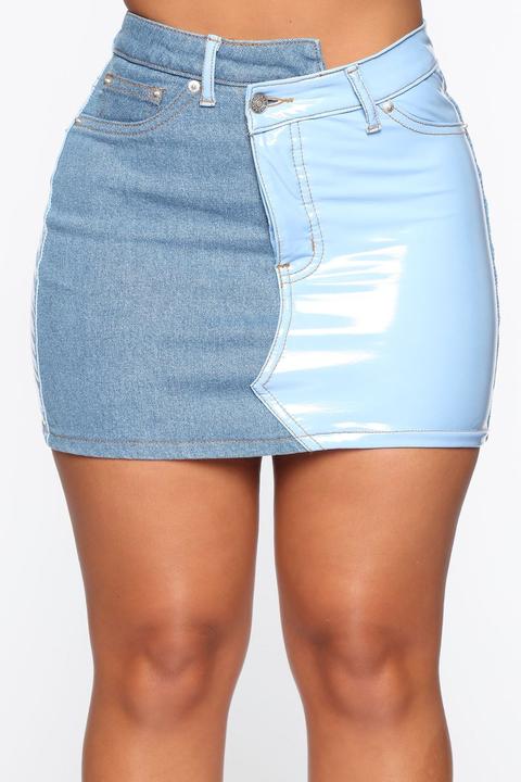 So Problematic Two Tone Skirt - Blue/combo